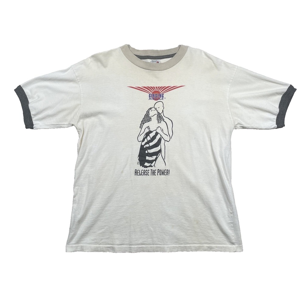 Vintage Sexy Shirt Mens XL Ginseng Miracle Love Drugs Making Ringer Release Rare